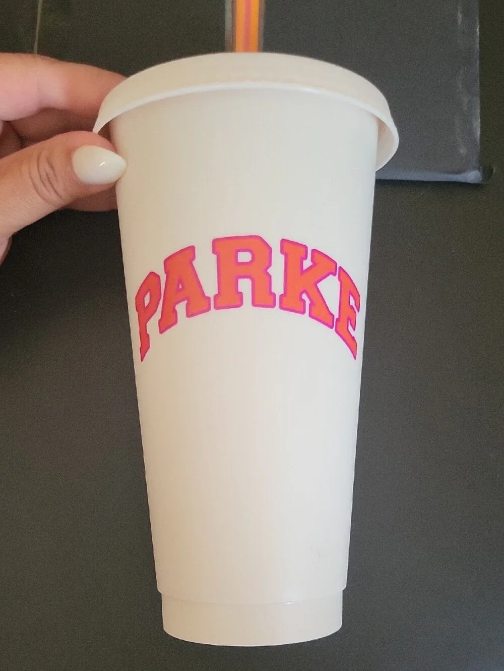Parke DUNKIN' LIMITED EDITION White Party Cup with Pink Logo and Orange Straw